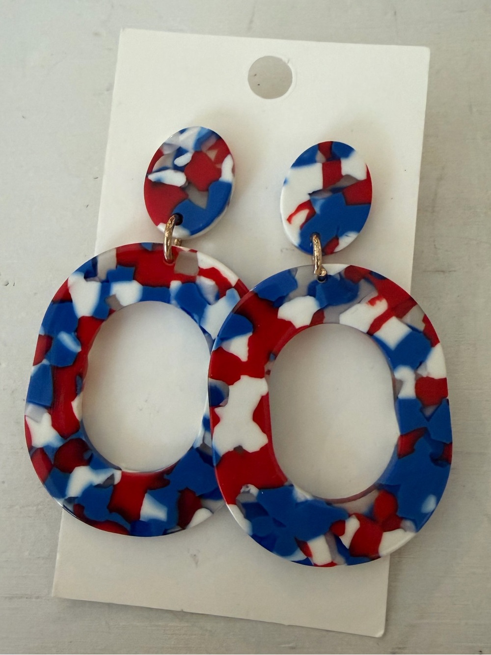Red, White & Blue Terrazzo Oval Drop Earrings- USA.  Boutique style earrings